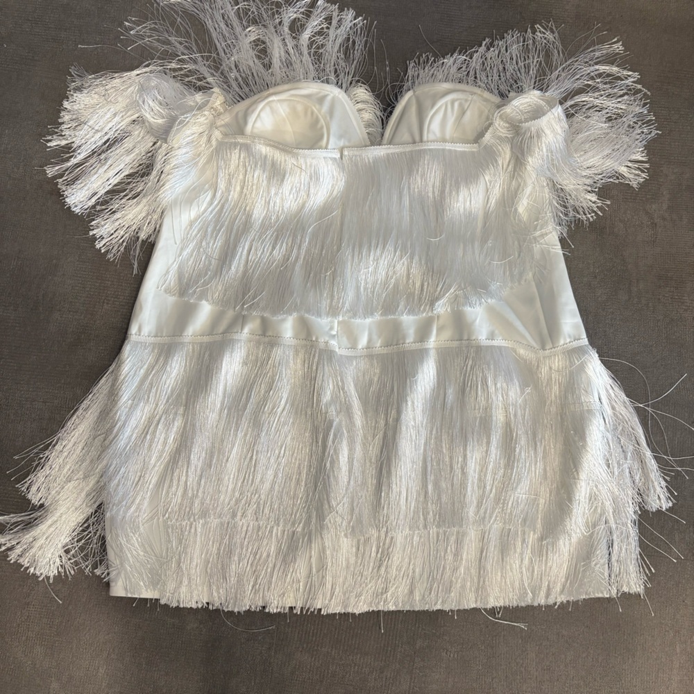 Giffniseti Off the Shoulder White Fringe Mini Dress 4XL - Picture 3 of 5